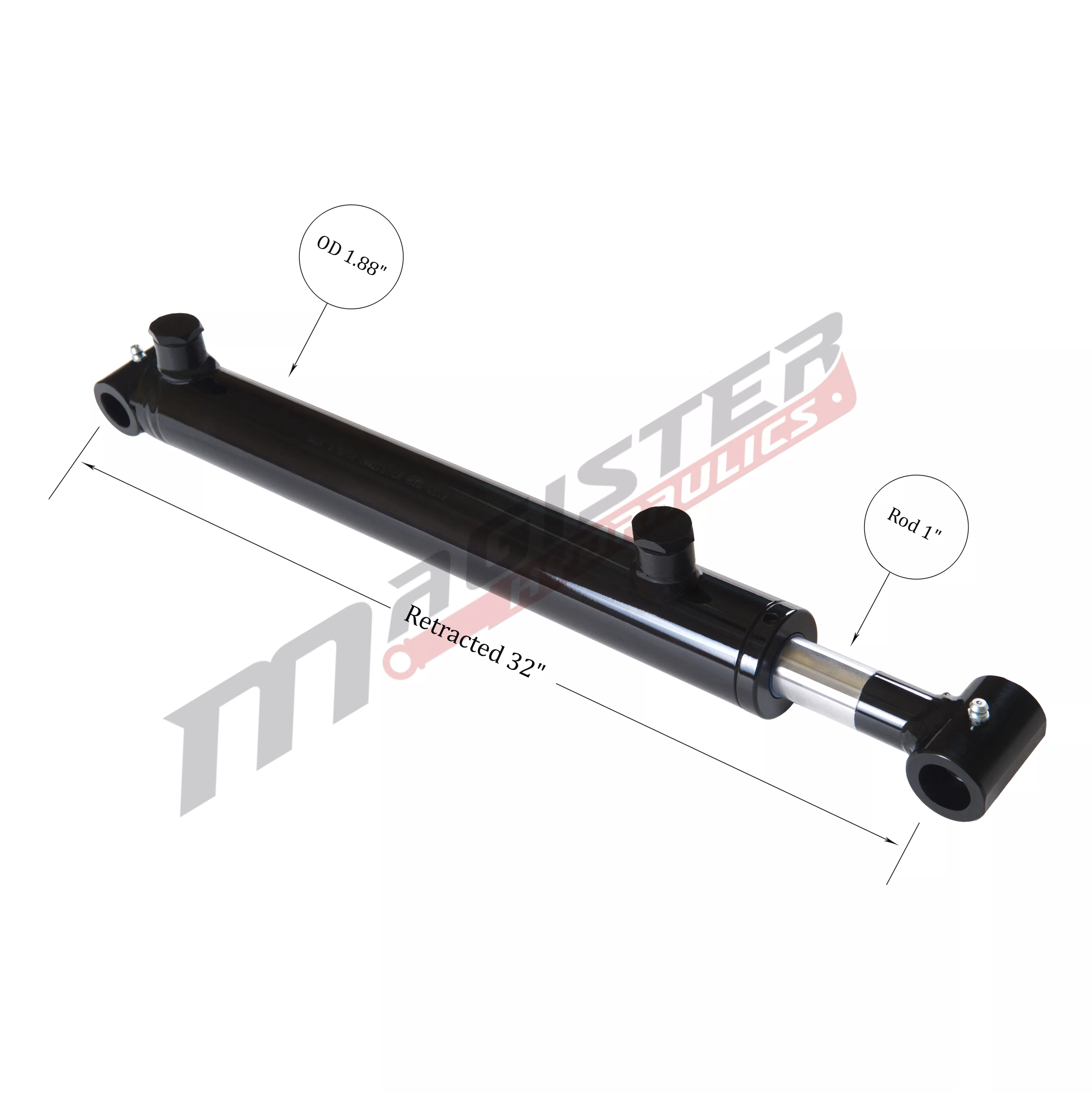 1.5" bore x 24" stroke cross tube hydraulic cylinder