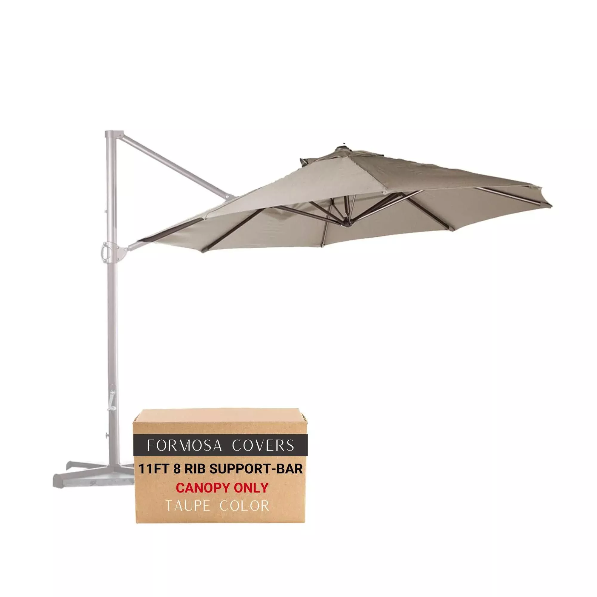 11 ft Cantilever Umbrella Replacement Canopy Supported Bar 8 Ribs Taupe