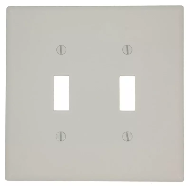 2-gang Smooth Plastic Mid-way Toggle Switch Wall Plate, Light Almond