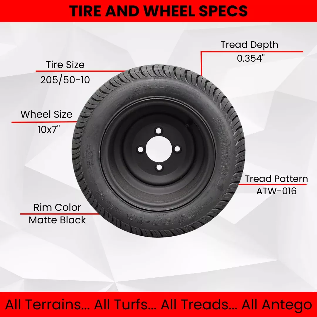 205/50-10 with 10x7 Matte Black Wheels for Golf Cart (Set of 2)