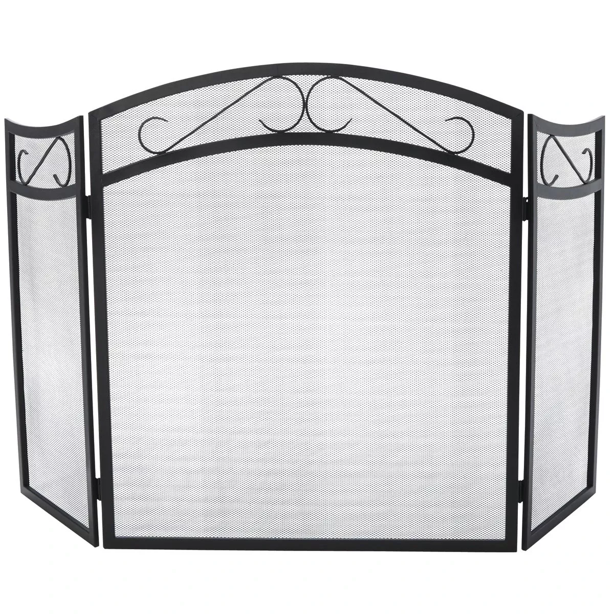 3-panel Fireplace Screen, Model Fs01, Black Steel, 53" W X 31" H
