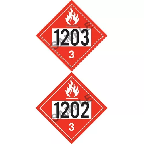 36303 - 1203/1202 Placard - Class 3 Flammable Liquid - 20 mil Polystyrene