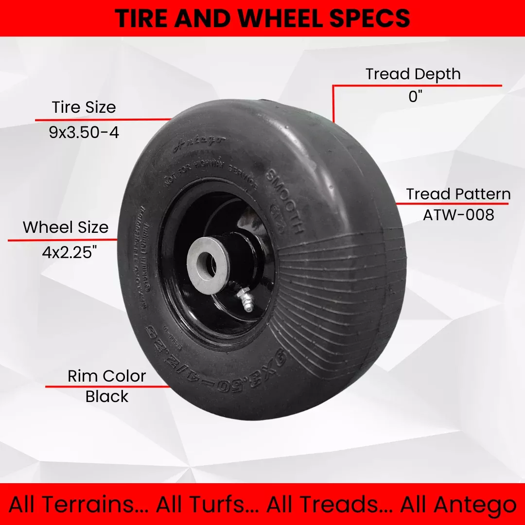 9x3.50-4 Flat Proof, Smooth Semi Pneumatic with Black Wheel (Set of 2) Replacement for ARIENS and Gravely