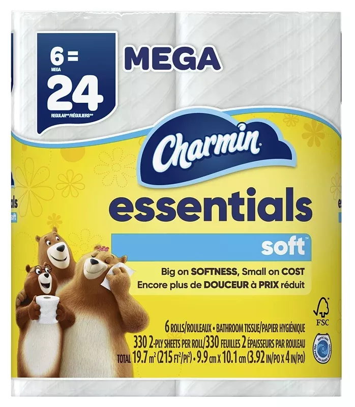 Charmin Essentials Soft 60251 Toilet Paper, 2-Ply, Paper, Pack of 3