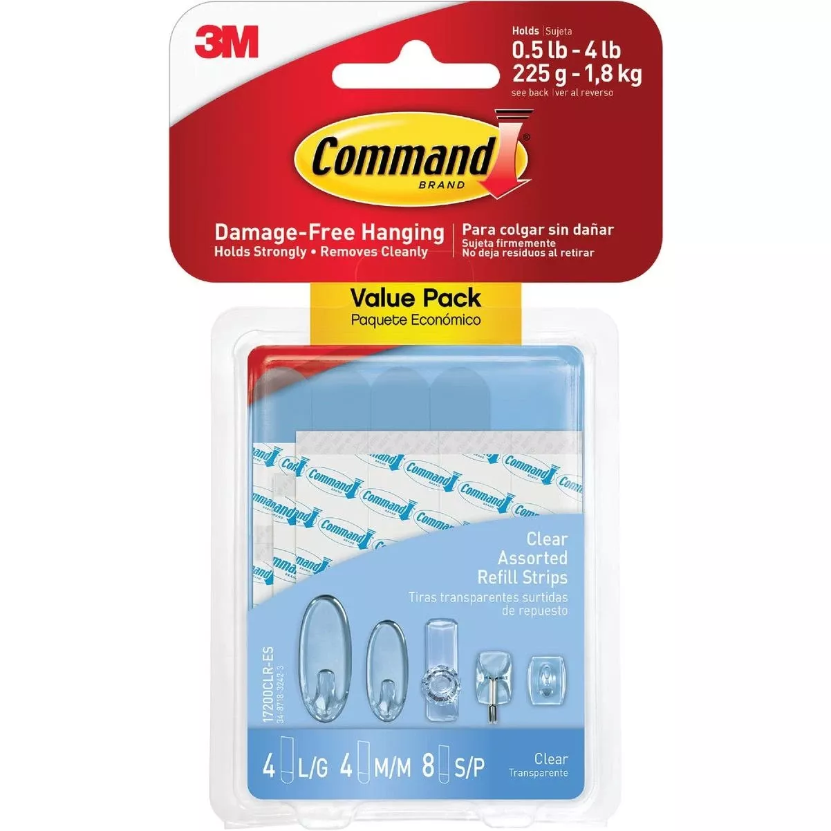 Clear Command Refill Strips – 8 Small & 8 Medium, 3/4" X 5" With Plastic Backing