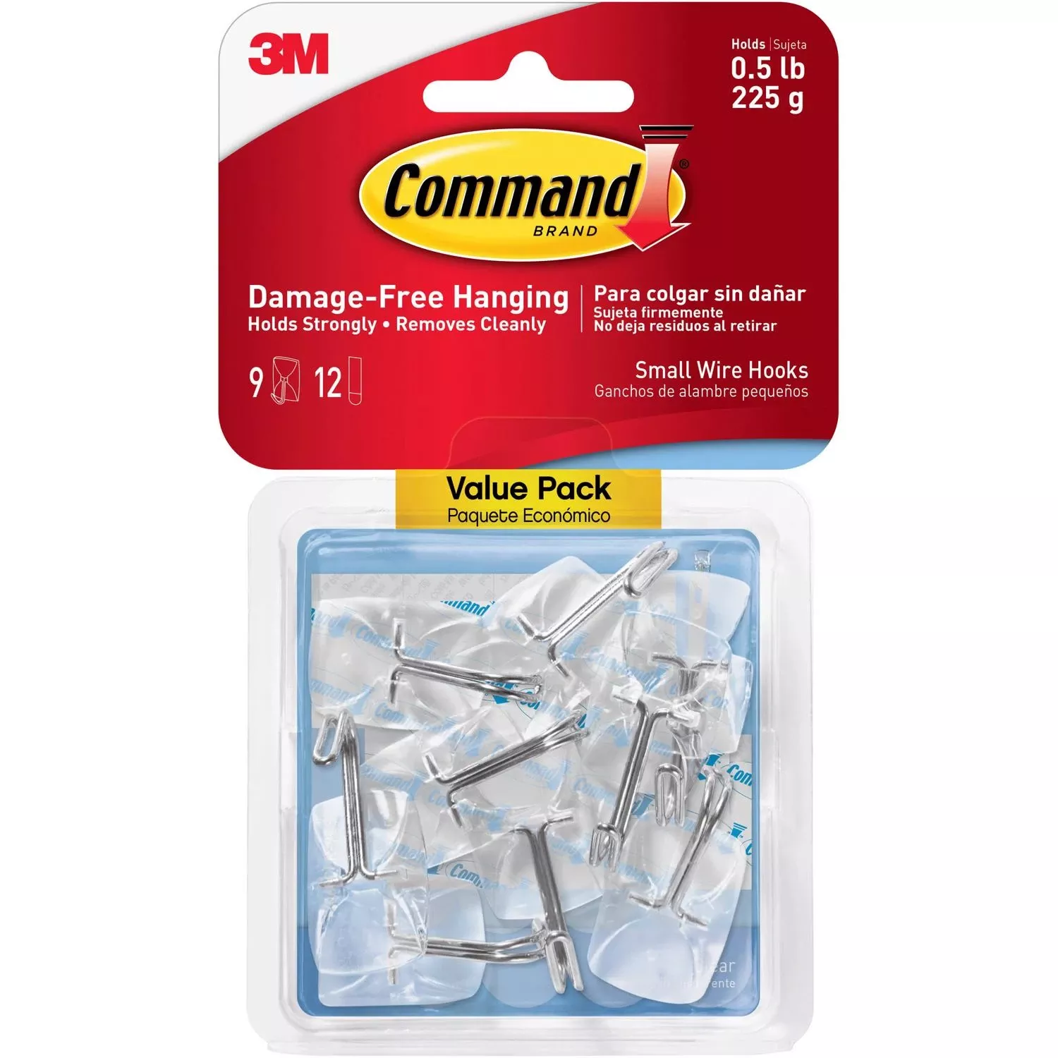 Clear Wire Hooks With Adhesive Strips, 9 Piece Hook Pack