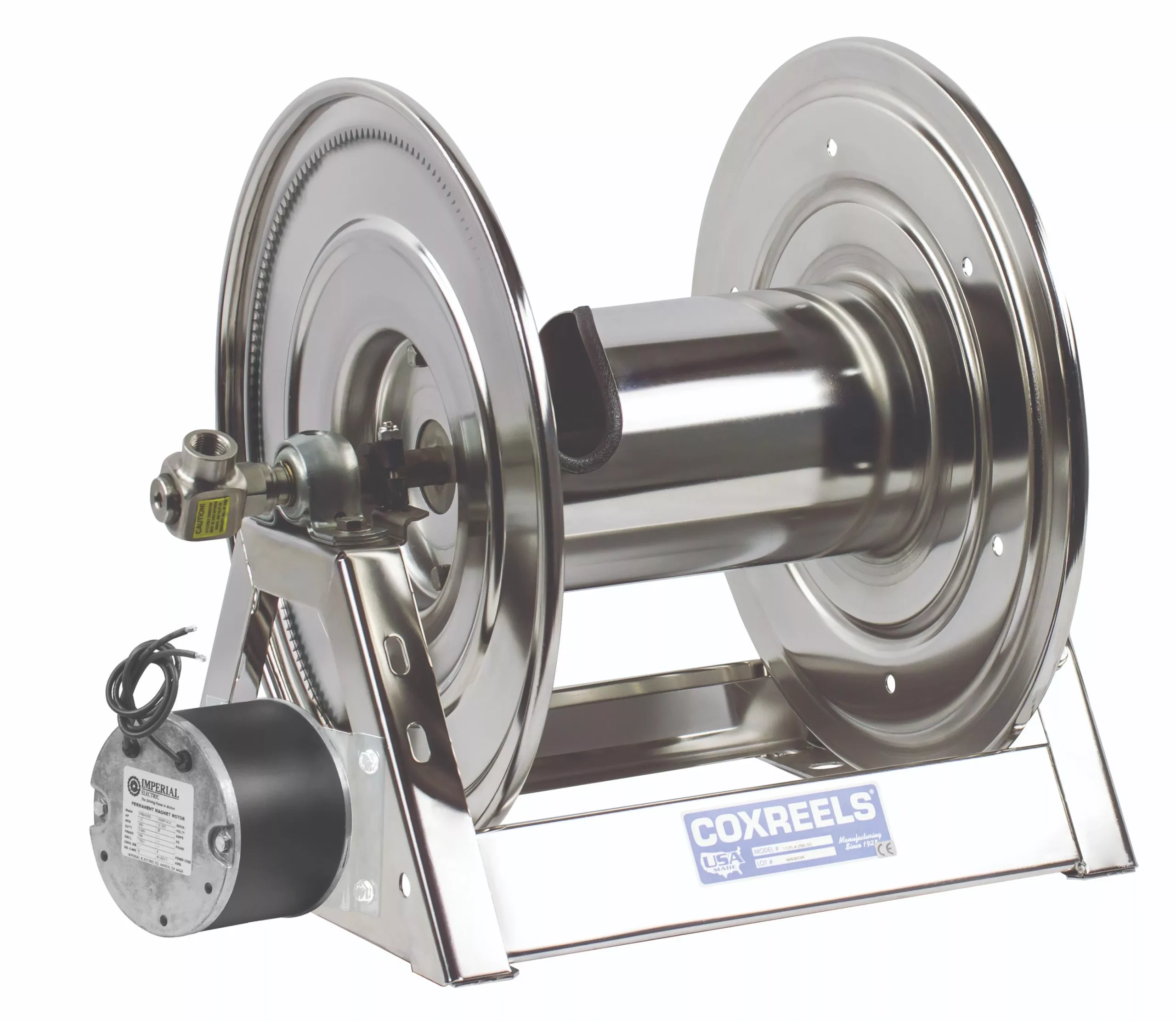 Coxreels 1125-4-100-E-SP Stainless Steel 12V DC Motorized Hose Reel 1/2" 100ft, no hose