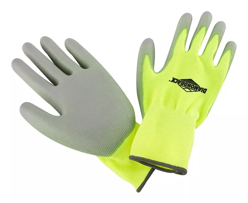 Diamondback PU6101 3-PAIR Touchscreen Hi Visibility Polyurethane Coated Palm Work Gloves, Yellow, Size: L, Pack of 12