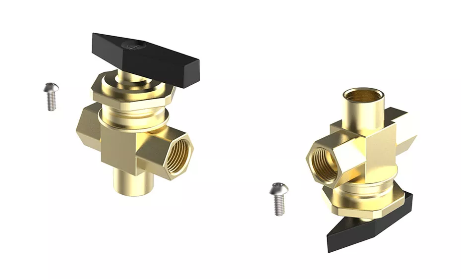 K1100-330 | 3 Way Ball Valve, 1" Panel Mount, 1/4" NPT's