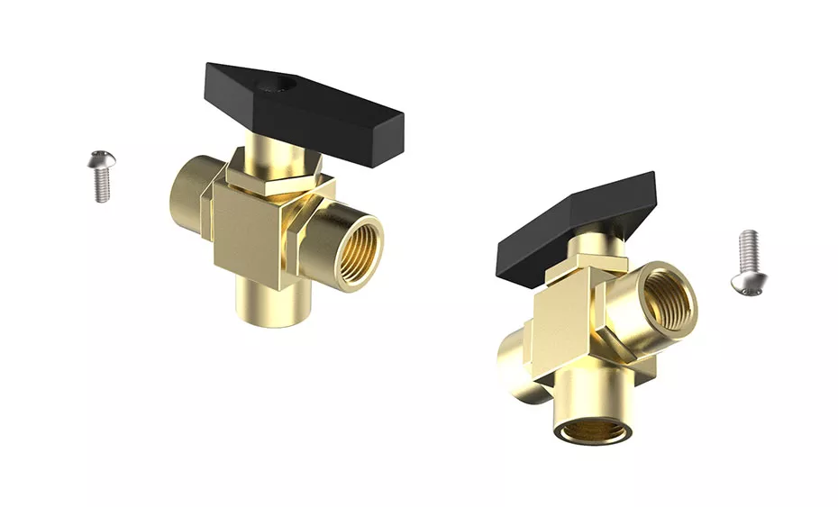 K1100-331 | 3 Way Ball Valve, 1/2" Panel Mount, 1/4" NPT's