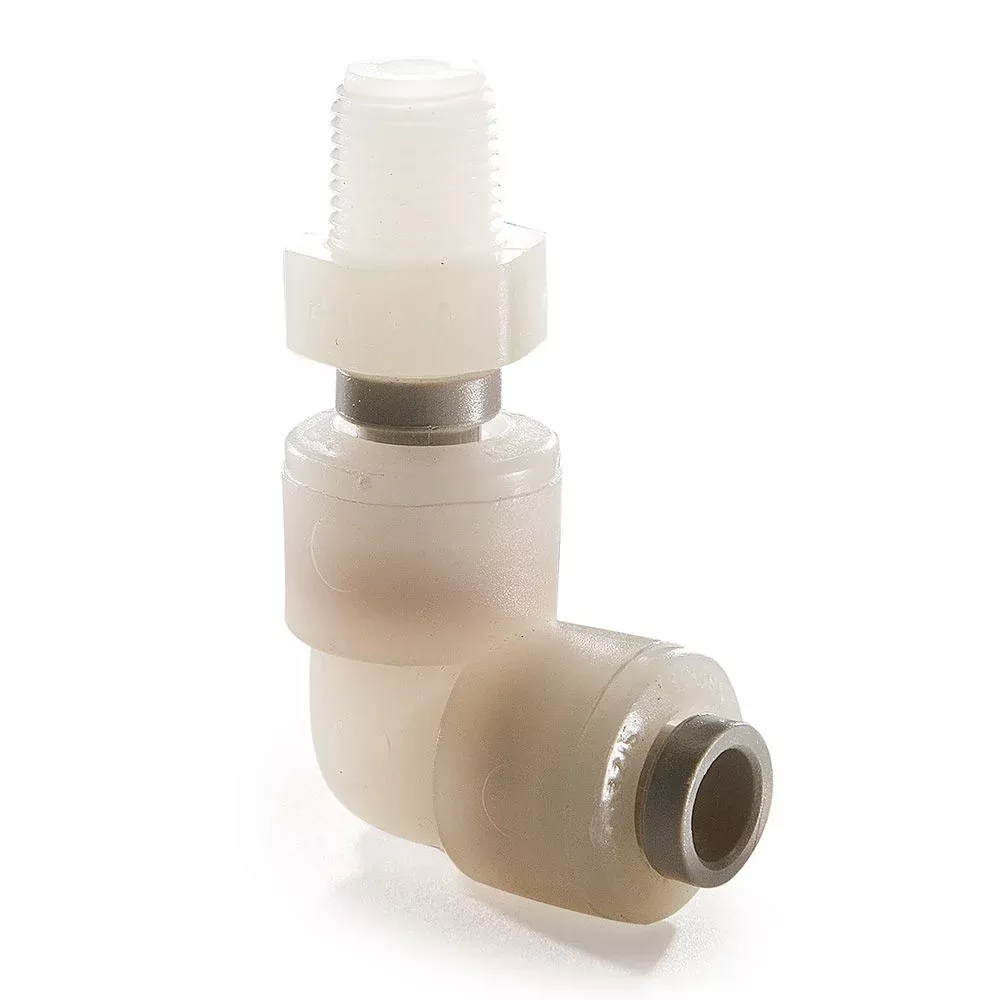 Kynar PVDF MaleElbow Swivel - 1/4 x 1/8 NPTF