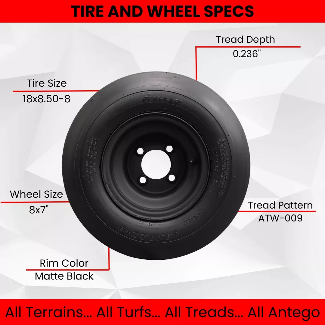 Set of Four 18x8.50-8 Matte Black Tire Assemblies