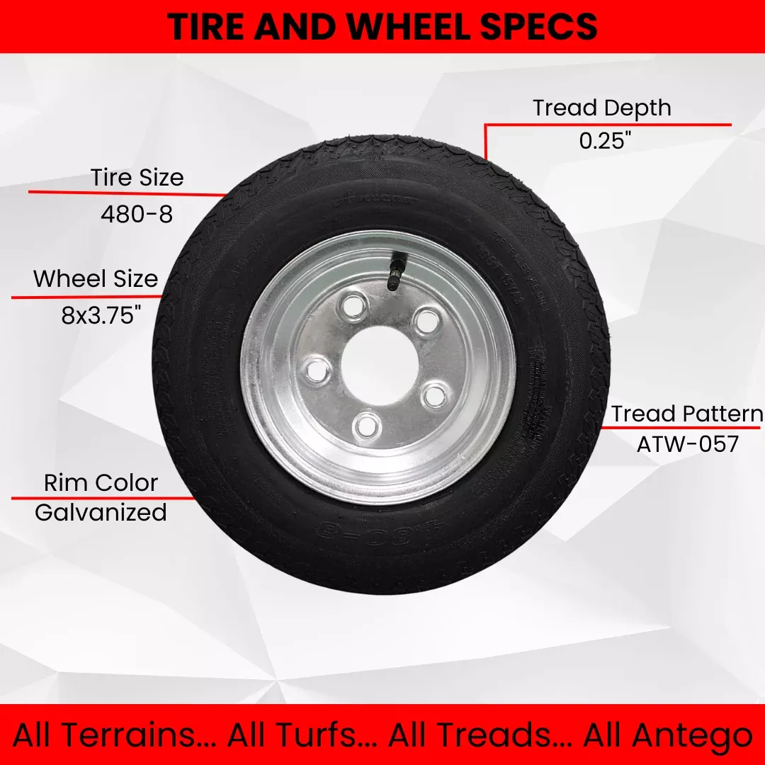 Set of Two 4.80-8 Galvanized 5 Lug Tires