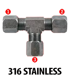 SS-27705-05-05-05 | 5/16" Flareless Compression Tee (Stainless)