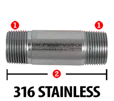SS-5404N-02-2 | 1/8" NPTF Male Seamless Nipple (2" Long, Stainless)