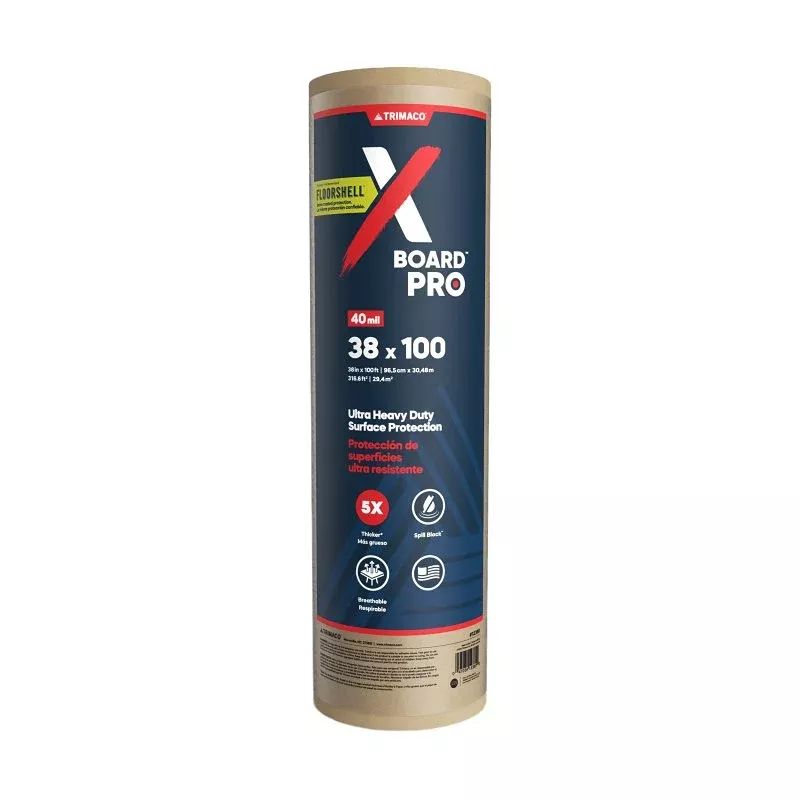 Trimaco X-Board Pro 12380 Heavy-Duty Temporary Surface Protector, 100 ft L, 38 in W, 40 mil Thick, Fiber, Brown/Tan