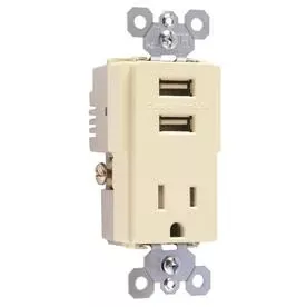 Usb Charger Combo With Tamper-resistant Receptacle, Light Almond, 15-amp