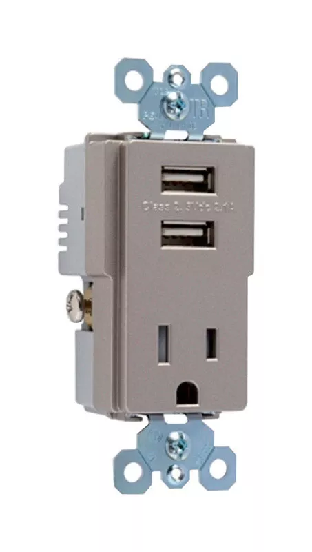 Usb Charger Combo With Tamper-resistant Receptacle, Nickel, 15-amp