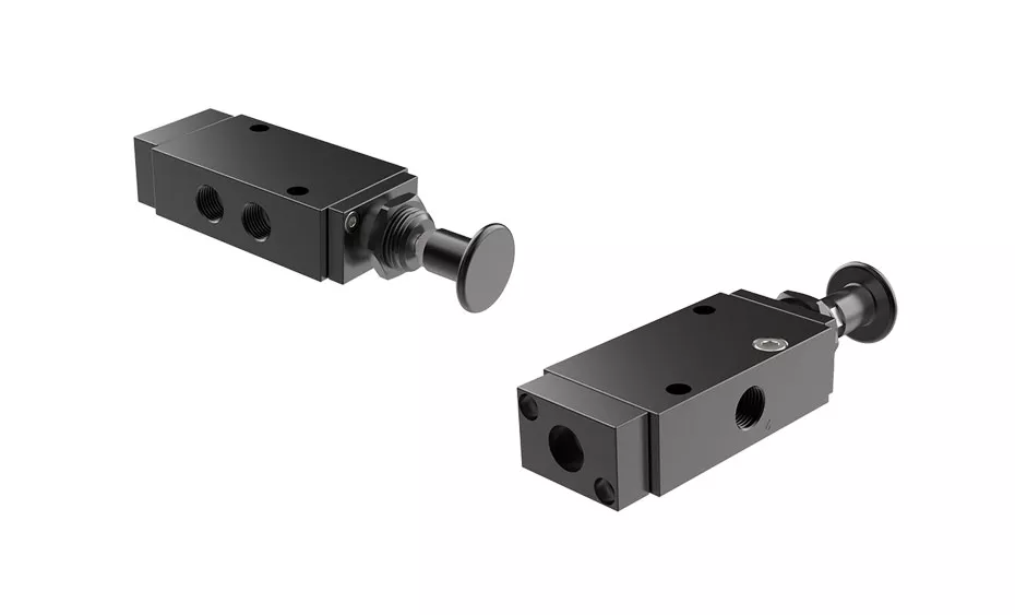 V254010421-K12-BLK | Pilot Push-Pull Valve 1/4” NPT, 3-2, Push Pull - Air Pilot