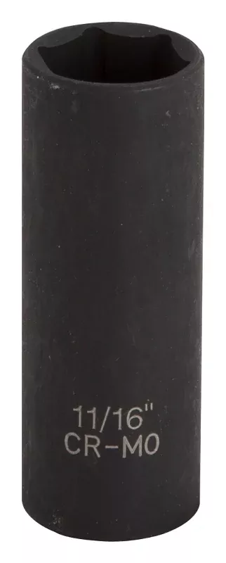 Vulcan MT6580116 Deep Impact Socket, 11/16 in Socket, 3/8 in Drive, Deep Drive, 6-Point, Chrome Molybdenum Steel