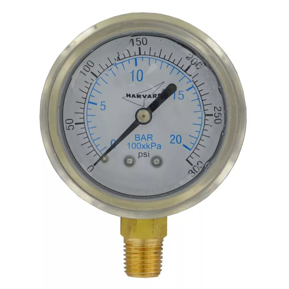 Water Pressure Gauge - 300 PSI, 1/4" MPT, 2.5" Plastic Dial, Lower Mount, SS Case