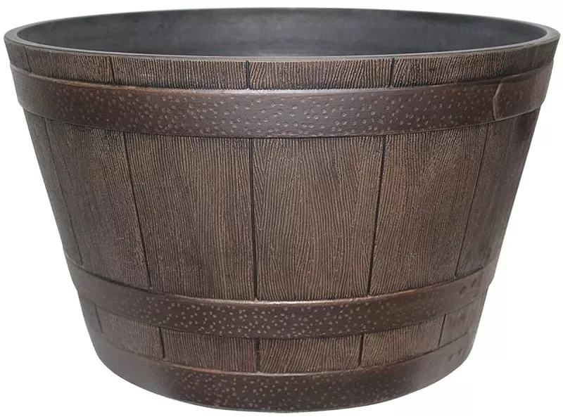 Whiskey Barrel Planter, Resin, 15.5 In. Diam.