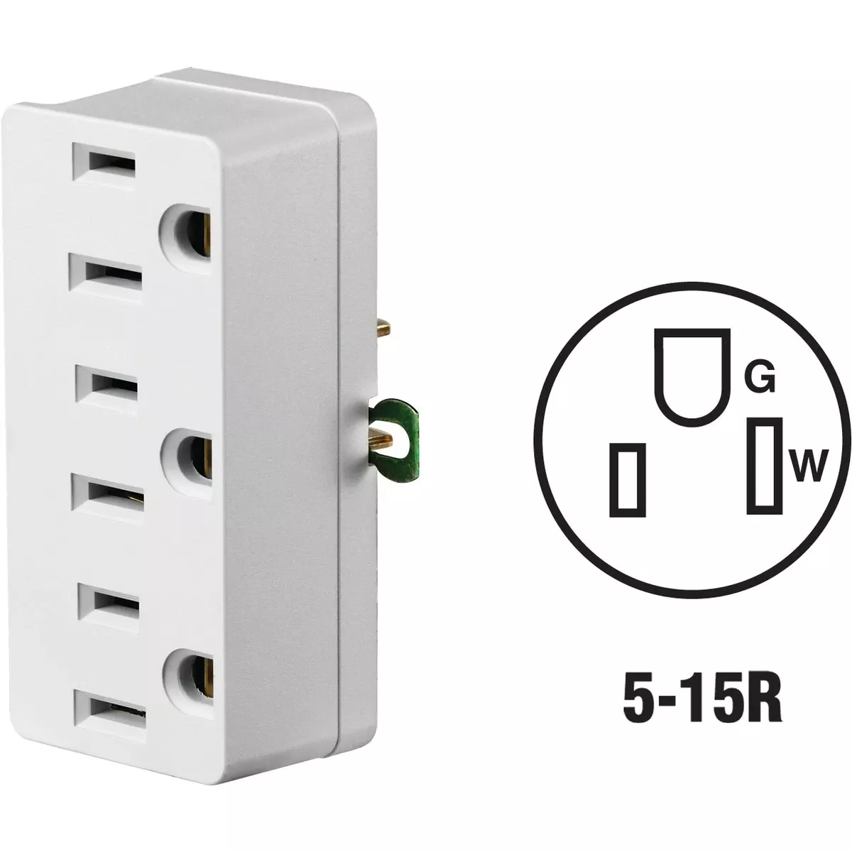 White 15 Amp 3-outlet Tap Adapter - Ul Listed Grounding